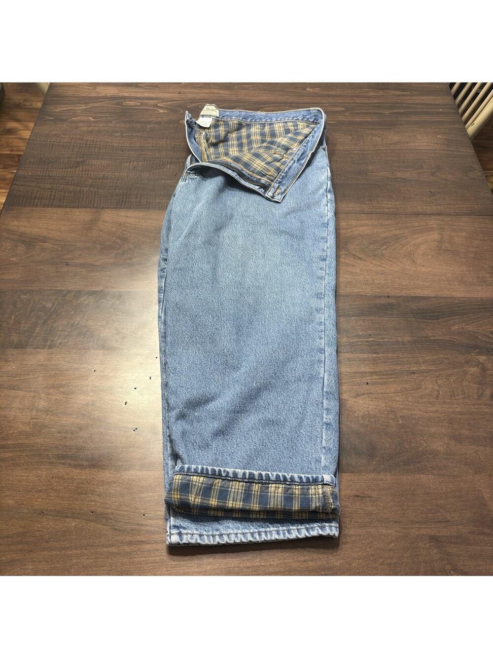 Mens Sz 46x28 Flannel Lined Denim Jeans Relaxed Fit Cotton Straight Medium Wash